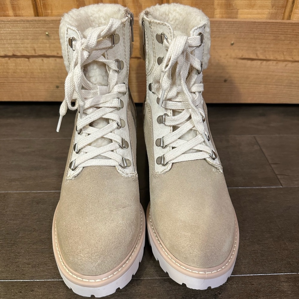 DOLCE VITA Faux Sherling Cream Lace Up Bootie